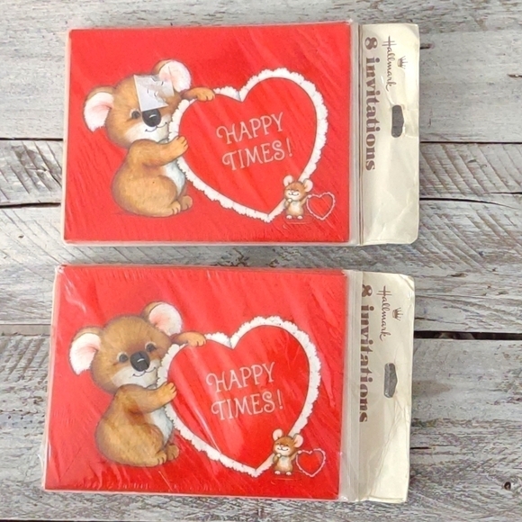 𝅺VINTAGE Hallmark Valentine Party Invitations Koala Bear & Mouse - Picture 1 of 7